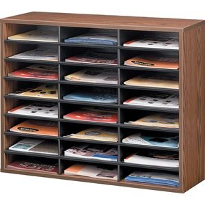 Fellowes Literature Organizer - 24 Compartment Sorter, Medium Oak - 24 Compartment(s) - Compartment Size 2.50" x 9" x 11.63" - 23.4" Height x 29" Width x 11.9" Depth - Corrugated - Medium Oak - Wood, Fiberboard - 1 Each