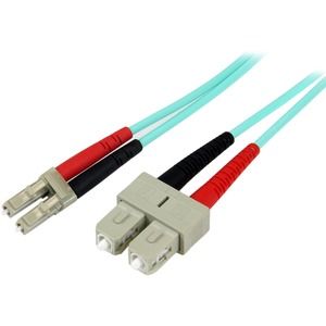 StarTech.com 2m (6ft) LC/UPC to SC/UPC OM3 Multimode Fiber Optic Cable, Full Duplex Zipcord Fiber, 100Gbps, LOMMF, LSZH Fiber Patch Cord 