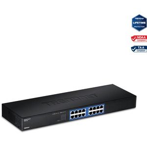TRENDnet 16-Port Unmanaged Gigabit GREENnet Switch, 16 x RJ-45 Ports, 32Gbps Switching Capacity, Fanless, Rack Mountable, Network Ethernet Switch, Lifetime Protection, Black, TEG-S16G - 16-port Gigabit GREENnet Switch(Rack Mount)