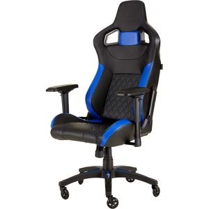 Corsair T1 RACE 2018 Gaming Chair - Black/Blue - For Game, Desk, Office - Metal, PU Leather, Nylon, Steel, PVC Leather - Black, Blue