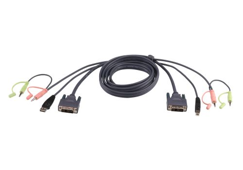 ATEN KVM Cable - 6 ft KVM Cable for KVM Switch - First End: 1 x DVI-I (Single-Link) Digital Video, 1 x USB, 1 x Audio - Black